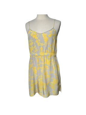 Aaron Ashe Strappy Silk Floral Mini Dress Grey Yellow SZ L